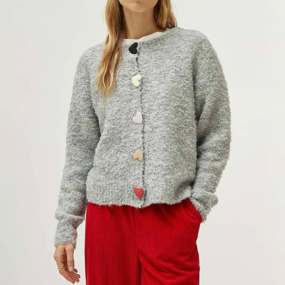 NWT Compañía Fantástica Ban.do Heart Button Boucle Cardigan in Grey Size Small - Picture 1 of 7